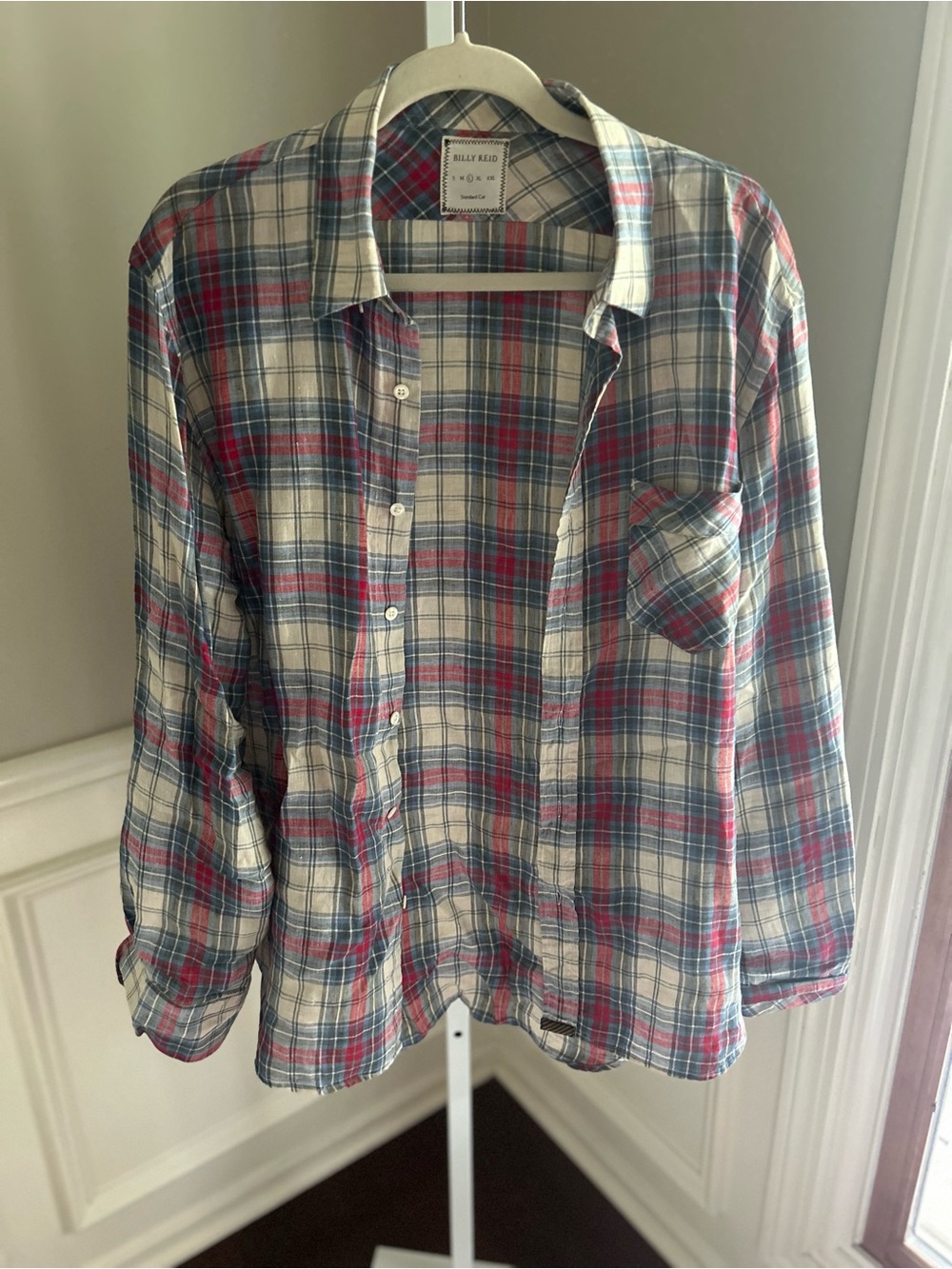 Billy Reid Plaid Button-Up Shirt - Cream, Blue & Red